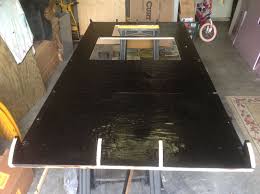 Teardrop Trailer Floor Inverted From Rear Showing Waterproofing Coating And Openings For The Two Sub Floor Sto Teardrop Trailer Trailer Storage Trailer Build