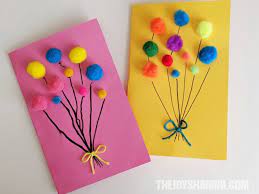 Colorful peach yellow green party birthday card. Pom Pom Balloons Birthday Card The Joy Of Sharing