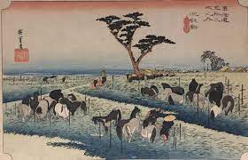 cinquante trois stations de tokaido 39eme station chiryu la foire estivale aux chevaux art asiatique peinture japonaise art japonais