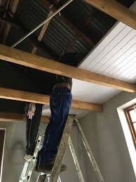 Get your expanding foam and vigorously shake it for about one minute. Isoboard Insulated Ceiling Installation Finished Garage Exposed Ceilings Ceiling Insulation