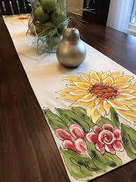 Pretty Hand Painted Table Runner Sunflower Springtime Linens Summer Decor Summer Linens Handm Sunflower Table Runner Hand Painted Gifts Hand Painted Table