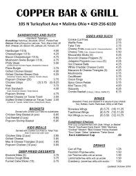 0,3 km kohteesta luckies barn and grill. Online Menu Of Copper Bar Grill Malinta Oh