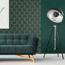 Dimensions l 288 x h 270 cm (6 lés de 48 cm x h 270 cm). Papier Peint Style Art Deco Nouveau Papier Peint Vert Dore Muraem Papier Peint Vert Style Art Deco Papier Peint Art Deco