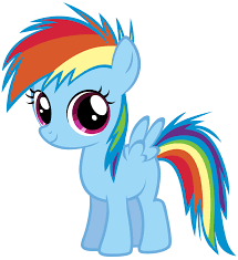 Tokoh ini memiliki tubuh berwarna biru langit dengan surai berwarna pelangi. My Little Pony Rainbow Dash Kids Novocom Top