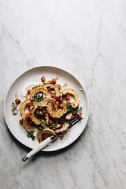 Cumin Maple Roasted Delicata Squash With Harissa Chickpeas And Lime Yoghurt Delicata Squash Delicata Squash Recipe Recipes