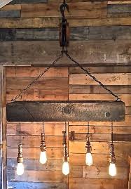Reclaimed Wood Beam Barn Pulley Light Fixture Rustic Light Fixtures Pulley Light Fixture Pulley Light