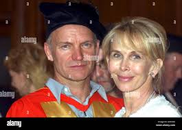 Singer-songwriter Sting stands with his wife Trudie Styler after recieving  an honorary doctorate of music from Newcastle University Stock Photo