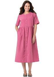 Dress In Silky Peachskin Has Empire Waist Button Front Plus Size Casual Dresses Woman Within Dresses Business Casual Dress Code Plus Size Outfits