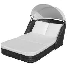 Vidaxl Sun Lounger With Canopy Poly Rattan Black In 2020 Sun Lounger Outdoor Daybed Daybed Canopy