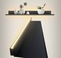 ‫رف عرض عائم من سلفافارن مع مصباح LED مدمج ومحول، ارفف معدنية تبعث للضوء  تثبت على الحائط، حامل عرض مضيء للمدخل والبار وسطح الطاولة والحمام، أسود، ...‬‎
