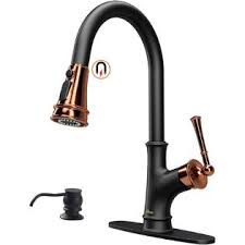 Fuz pull down kitchen faucet,kitchen sink faucets,single handle spring stainless steel one hole 2 function kitchen sink faucet,oil rubbed bronze+rose gold 4.3 out of 5 stars 47 $74.25 $ 74. Appaso Matte Black And Rose Gold Pull Down Kitchen Faucet With Magnetic Docking Sprayer Single Handle High Arc One Hole Pull Out Kit