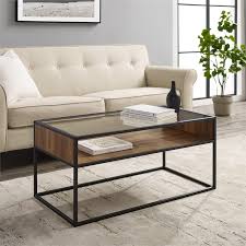River coffee table small vintage furniture rustic solid teak mango wood side end round crushed glass resin industrial retro style large legs. Walker Edison Rustic Glass Coffee Table In Reclaimed Barnwood C40jerctro