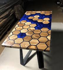 Honeycomb Blue Resin Table In 2020 Wood Resin Table Resin Furniture Resin Table