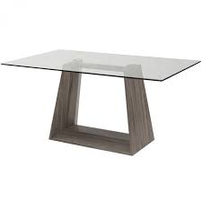 This bamboo and rattan table has an absolute unique 'frosted' glass top. Bravo Contemporary Dining Table In Dark Sonoma Base With Clear Glass Top By Armen Living