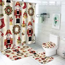 Christmas Bathroom Shower Curtain Toilet Cover Mat Non Slip Waterproof Rug Set Xmas Gift Walmart Com In 2020 Christmas Bathroom Christmas Bathroom Decor Christmas Shower Curtains