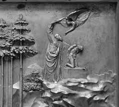 This coloring page illustrates the attempted sacrifice of isaac by his father abraham. Theabraham And Isaacpanel The Sacrifice From The Competition To Thegates Of Paradise Chapter 4 Lorenzo Ghiberti S Gates Of Paradise