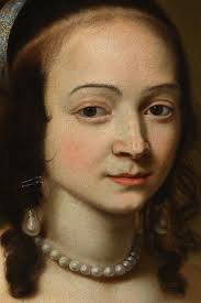 ATTRIBUTED TO NICOLAS MIGNARD (TROYES 1606-1668 PARIS) Portrait of a lady,  half-length, in a white dress with gold trim and blue wrap oil