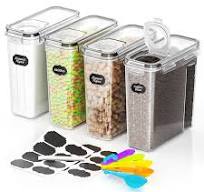 4 Pack Airtight Food Storage Containers with Lids, 4L/135.2oz Plastic  Kitchen and Pantry Organization Canisters for Cereal, Dry Food, Flour and  Sugar, ...