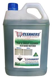 To remove stains without reaching for an acidic cleaning product, you can also create a poultice from water and baking soda. Cleaners Supermarket Acid Based Tile Grout Restorer