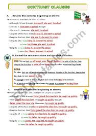 Although Though Even Though In Spite Of Despite Exercises Contrast Clauses Worksheet Grammar Worksheets Sentence Beginnings Worksheets