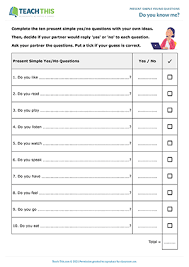 Perfect fun game to pass time when you are bored. Present Simple Yes No Questions Esl Activities Worksheets Games