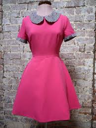 Sale Hot Pink Dress Peter Pan Collar Short Sleeves Full Etsy Fashion Dress Party Hot Pink Dresses Trendy Fashion Outfits