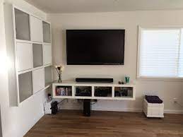 Ikea Bookshelf Converted To Floating Tv Stand Expedit Lack Lifehack Ikeahack Floating Tv Stand Ikea Ikea Living Room Floating Tv Stand