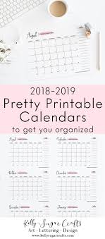 2018 2019 Monthly Calendar Horizontal Blush Kelly Sugar Crafts Organized Calendar Planner Planner Calendar Calendar Printables