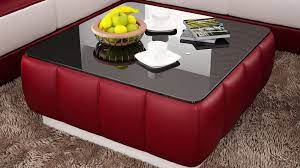 Elegant tufted upholstery creates a luxurious feel while a gray metal base completes the contemporary design. Contemporary Red And White Leather Coffee Table W Black Glass Table Top My Aashis