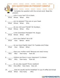 wh questions exercises worksheets worksheets day
