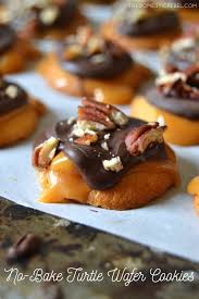 I used my homemade caramel recipe for these clusters. No Bake Turtle Wafer Cookies The Domestic Rebel