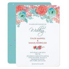 Coral Pink And Aqua Floral Wedding Invitation Zazzle Com Floral Wedding Invitations Floral Bridal Shower Invitations Floral Bridal Shower