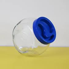 vintage sweet jar retro glass cookie jar tilting glass sweet shop jar blue plastic lid glass jar retro kitchen storage jar pasabahce glass sweet jars sweet jars glass cookie jars