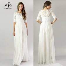 Simple Lace Wedding Dress Cheap Informal Bride Dress Half Sleeves Buttons Bridal Gown V Simple Lace Wedding Dress Bridal Gowns Vintage Beach Bridesmaid Dresses