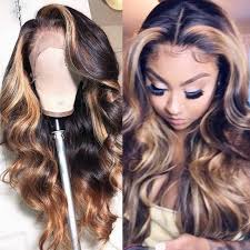 Black And Blonde Wig Streaks Blonde Highlights Ombre Custom Body Wave Handmade 13x4 Lace Frontal Wig Hair Waves Wig Hairstyles Ombre Hair Color