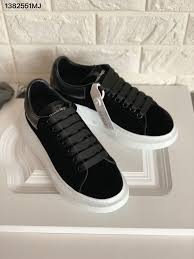 Black And White Alexander Mcqueen Sneakers Alexander Mcqueen Oversized Leather Sneakers Velvet Black Sneakers Fashion Shoes Leather Sneakers
