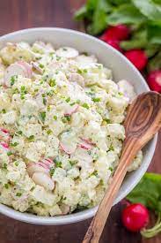 This traditional, old fashioned potato salad recipe was passed down to me from my grandmother, so variations of it depending on the season are in a large bowl gently toss the cooked potatoes and eggs with the olive oil vinegar dressing and the marinated onions. Creamy Potato Salad Recipe Natashaskitchen Com