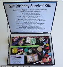 50th Birthday Present Ideas For Her Woman Gifts Her Friend A Survival Kit For Her 50th Birthday Birthday Survival Kit 50th Birthday Gifts Diy Unique 50th Birthday Gifts