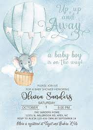 Hot Air Balloon Up Up And Away Baby Shower Invitation Boy Etsy In 2021 Baby Shower Invitations For Boys Hot Air Balloon Baby Shower Theme Elephant Baby Shower Invitations Boy