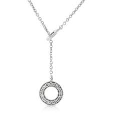 The rhodium makes it very shiny, so it will be brighter than just plain sterling silver. Diamond Circle Lariat Necklace 14k Ben Bridge Jeweler