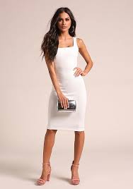 Junior Clothing White Square Neck Bodycon Dress Fancy Dress Short Neck Bodycon Dress Going Out Dresses