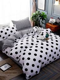 Black And White Polka Dot Sheets Full Polka Dot Gingham Print Sheet Set Shein Sheinside Black And White Bedspreads White Bedspreads Room Decor