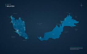 Malaysia bildet in südostasien den übergang zwischen dem festland hinterindiens und der indonesischen inselwelt. Malaysia Karte Mit Blauen Neonlichtpunkten Premium Vektor