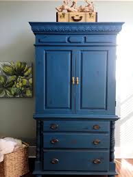 From cyan to cobalt, blue kitchen cabinets add a splash of distinction to cooking spaces full of neutral tones. Chalk Painted Armoire Makeover Aubusson Blue 2 Bees In A Pod