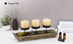 Candle holder (the cactus collection) ref. Amazon Com Mygift 3 Pillar Metal Candle Holders With Rustic Torched Wood Tray And Artificial Succulent Pine Cone Decorations Home Kitchen