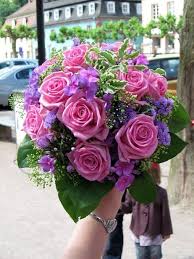 Blue and pink hand tied wedding bouquets. Pink And Purple Wedding Bouquet Image Jpg