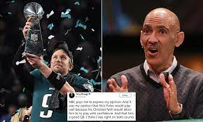 Nicholas edward foles (born january 20, 1989) is an american football quarterback for the chicago bears of the national football league (nfl). Tony Dungy Attacked For Crediting Nick Foles Christianity Daily Mail Online