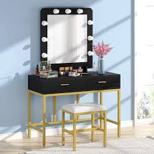 Your dressing room is a place for you to feel glam, so start the trend with. Amazon Com Tribesigns Vanity Table Set With Lighted Mirror Makeup Vanity Desk With 9 Lights Cushioned Stool And 2 Drawers For Women Girls Dressing Table For Bedroom Furniture Decor