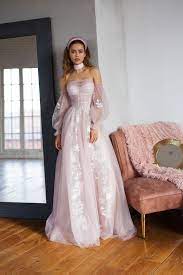 Blush Pink Wedding Dress Bohemian Off Shoulder Dress Tulle Delicate Bridal Gown Ball Or P Blush Pink Wedding Dress Tulle Wedding Dress Bohemian Wedding Dresses