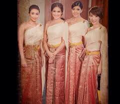 Pink Gold Traditional Thai Bridesmaid Dresses Asian Theme Silk Embroidered Cambodian Wedding Dress Thai Clothes Thai Silk Dresses